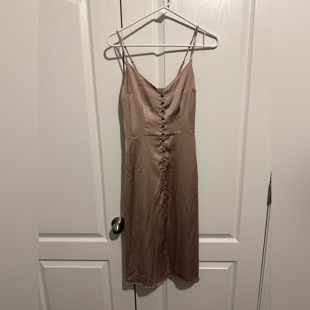 Abercrombie & Fitch Tan Midi Dress with Button Detail